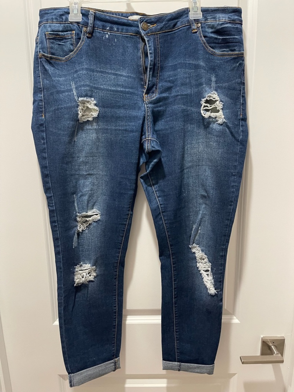 Choc soup Women's Boyfriend Distressed Dark Blue Ripped Jeans